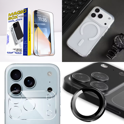 3-i-1-paket med komplett skydd för iPhone 17 pro max | Magic Box skärmskydd + dubbla kameralinsskydd + transparent MagSafe-skal