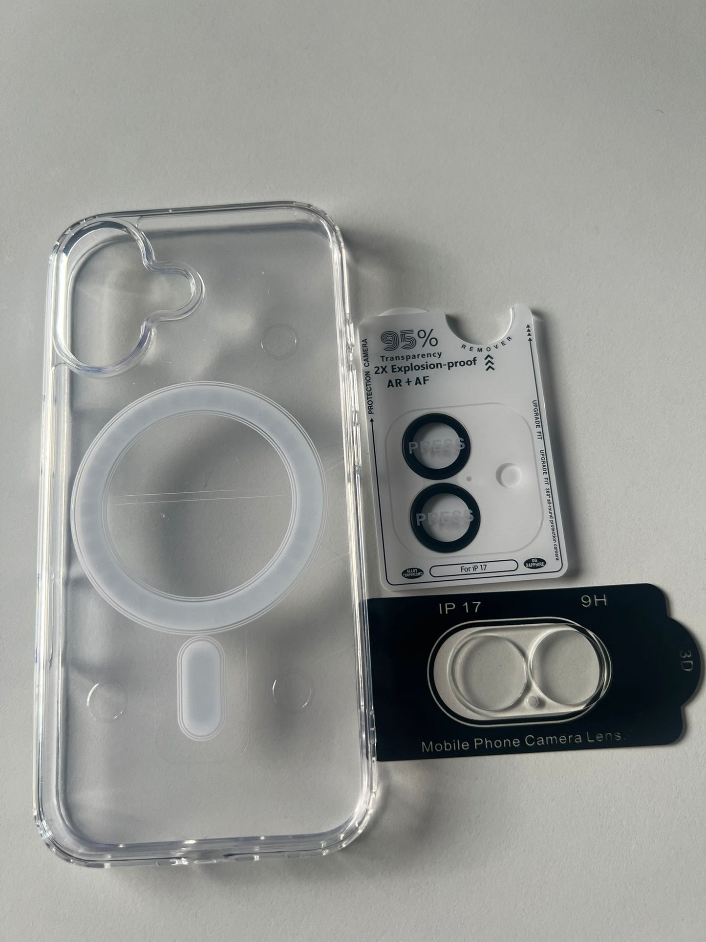 iPhone 17 3-i-1 skyddspaket – Transparent MagSafe-fodral + kameraram skydd + separata linskydd
