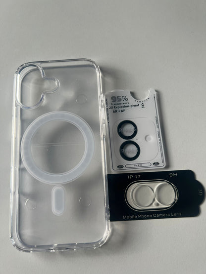 iPhone 17 3-i-1 skyddspaket – Transparent MagSafe-fodral + kameraram skydd + separata linskydd