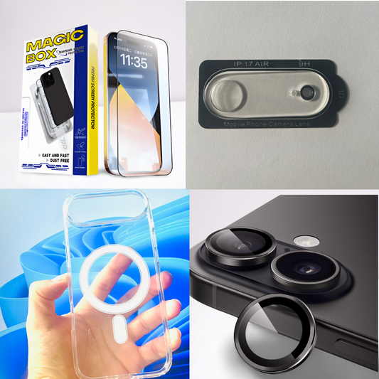 3-i-1-paket med komplett skydd för iPhone 17 air | Magic Box skärmskydd + dubbla kameralinsskydd + transparent MagSafe-skal