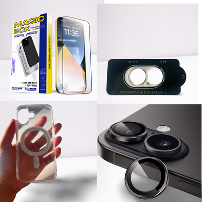 3-i-1-paket med komplett skydd för iPhone 17 | Magic Box skärmskydd + dubbla kameralinsskydd + transparent MagSafe-skal