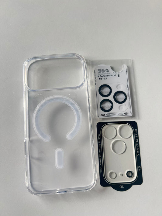 iPhone 17 Pro Max 3-i-1 Skyddspaket – Transparent MagSafe Skal + Kameraskydd i Ram + 3x Linsskydd