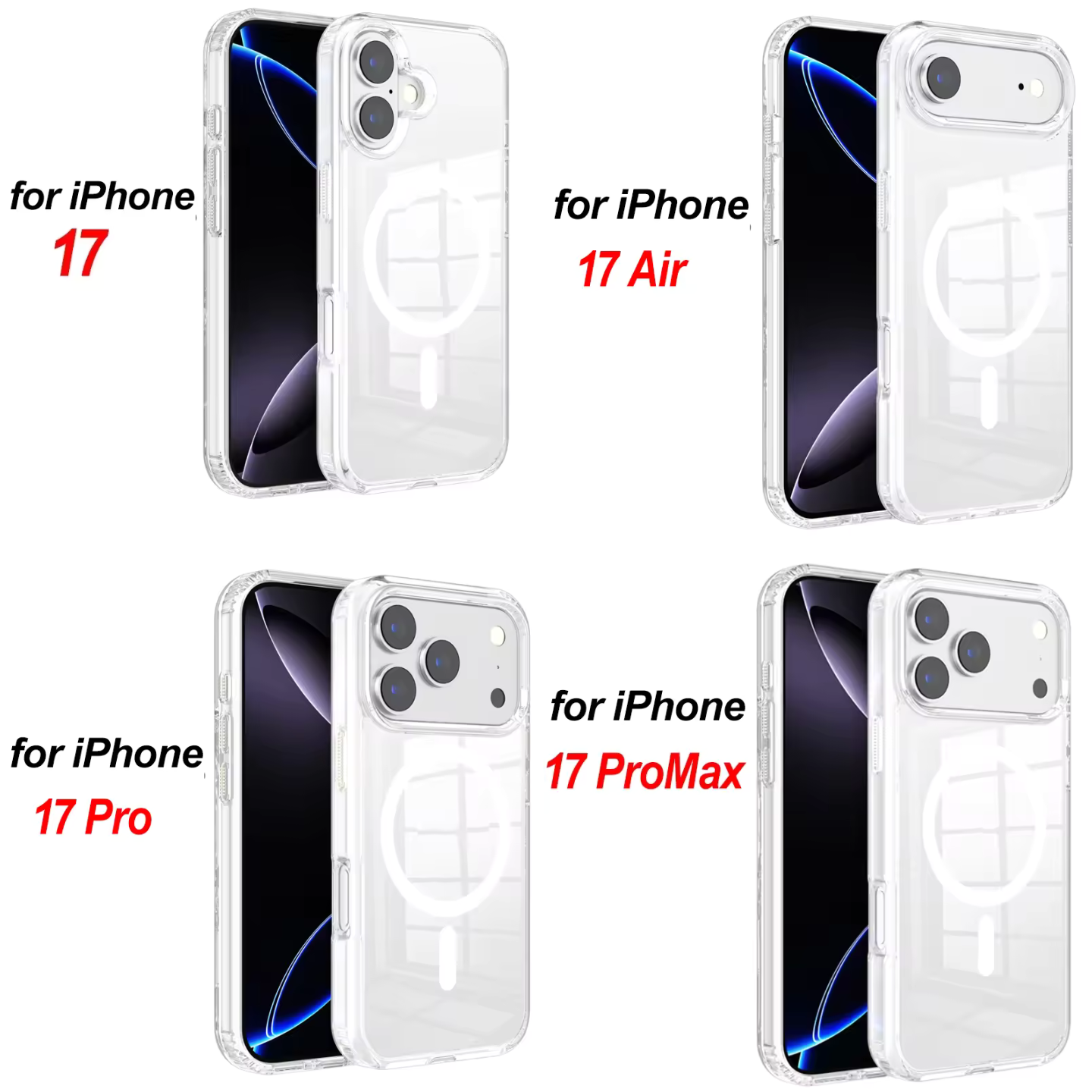 iPhone 17 Pro Max – Transparent MagSafe-fodral med dubbla kameraskydd: Separata linskåpor och fullramsskydd