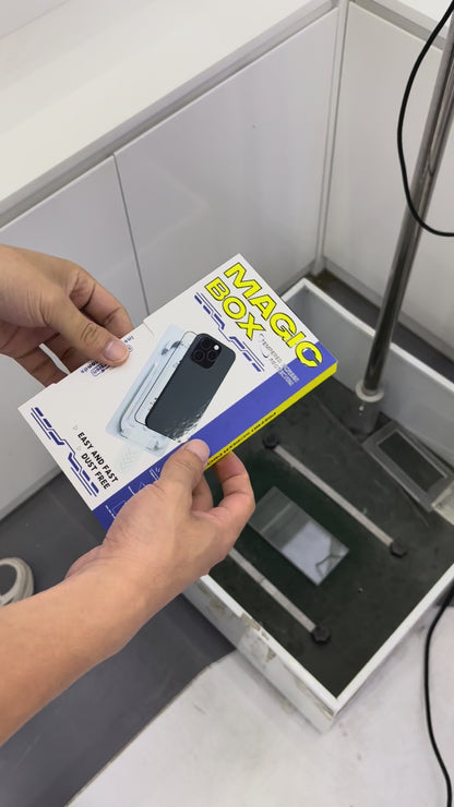 iPhone 17 Pro Max Magic Box 2-i-1 skärmskydd i härdat glas – automatisk dammborttagning, enkel installation, kristallklart skydd